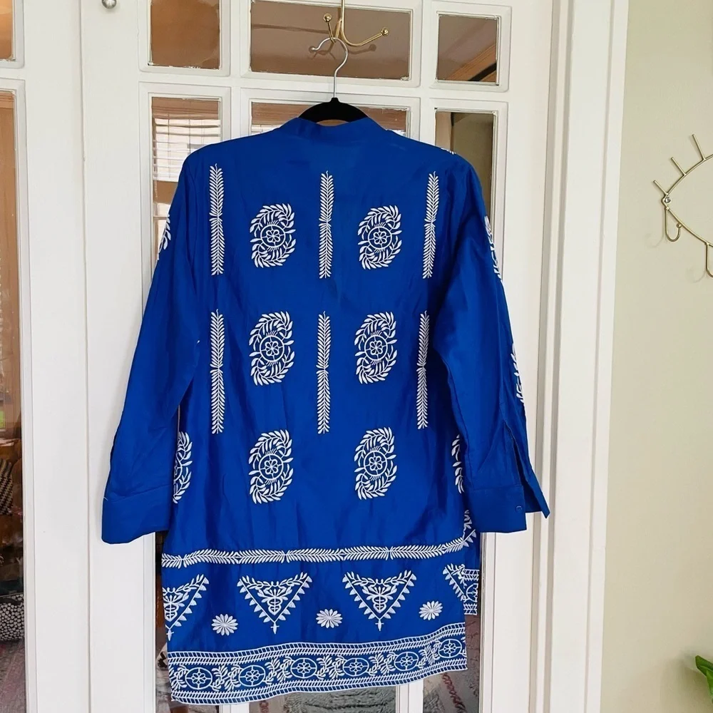 Zara Blue Embroidered Tunic Top